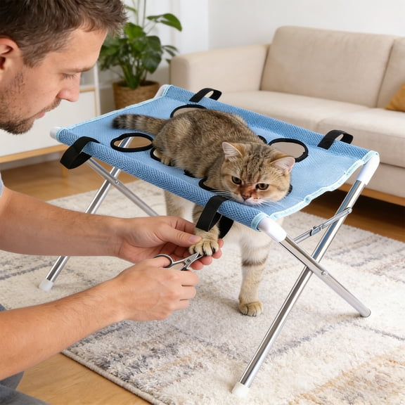 Detachable Pet Grooming Bed for Small Dogs and Cats, Scratch-Resistant Hammock Bathing Rack with Washable Cover, Blue