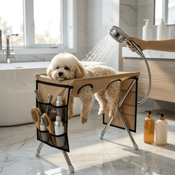 Detachable Pet Grooming Hammock and Bathing Rack Stand Washable Polyester Spandex Fabric Elevated Bed for Small Dogs and Cats Nail Trimming