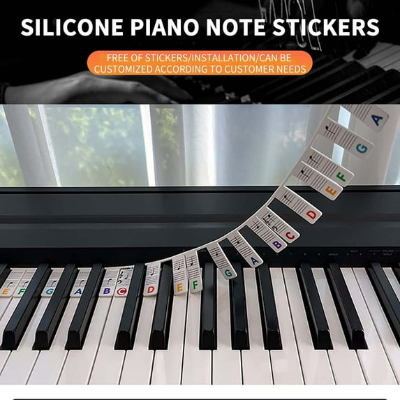 Detachable Piano Note Guide for Beginners - Removable Keyboard Sticker with Double Line Notes - Easy Install & No Residue - Fits Standard 88 Key Electronic Pianos - Learn Faster & Play Confidently