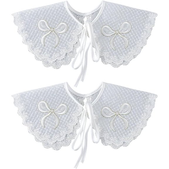 Detachable Polyester Embroidery Lady's Collars Mini Cape Garment Accessories Bowknot 380x170mm