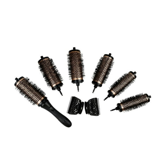 Detachable Round Hair Brush Set, 3 Sizes Barrel Styling Tool for Blow Drying with 6 Barrels 1 Handle 6 Clips, Different Hair Rollers, Click and Curl Blowout Brush to Create Your Hairstyle(Gold)