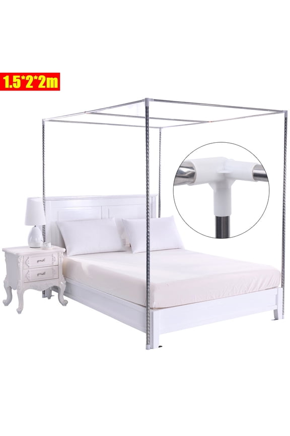 Detachable Silver Stainless Steel Bedding Canopy Frame for Four Corner Bed for Twin/Queen/California King Size
