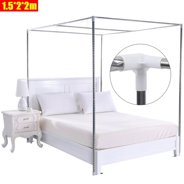 Detachable Silver Stainless Steel Bedding Canopy Frame for Four Corner Bed for Twin/Queen/California King Size