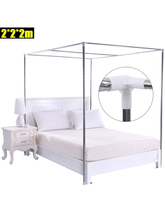 Detachable Silver Stainless Steel Bedding Canopy Frame for Four Corner Bed for Twin/Queen/California King Size