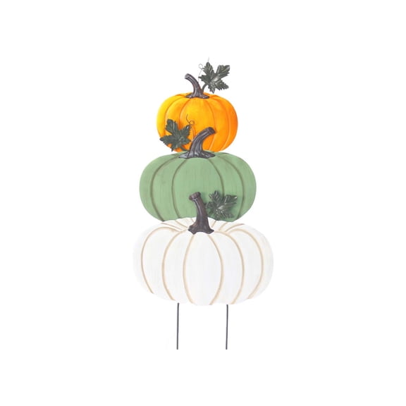 Detachable Simulated Metal Pumpkin Garden Stake Decor, 13.9 X 44.7 Inches Rustic Outdoor Courtyard Floor Ornament for Fall Thanksgiving Halloween Year Round Use Perfect for Garden Pathways