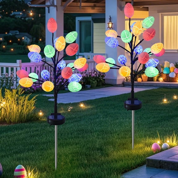 Detachable Solar Egg Street Lights for Easter Decoration,Outdoor Waterproof Painting Egg Lights,Ground Plug Waterproof Patio Garden Decoration Lawn LED Ambient Lights(2Pcs)