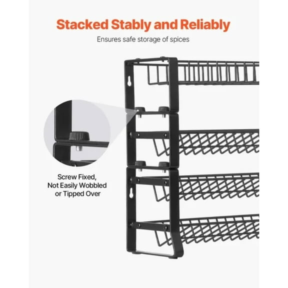 Detachable Spice Rack Organizer for Cabinet, 4 Tie Stackable Seasoning Organizer, Spice Jars Kitchen Storage for Countertop Kitchen Pantry Cupboard, 15.8x10.7 in