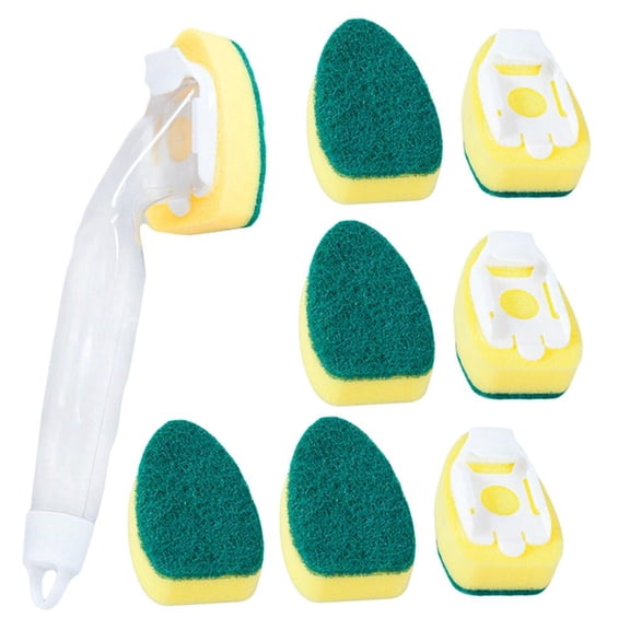 Detachable Sponge Brush with Soap Dispenser Handle, Removes Stubborn Stains from Pots and Pans, Ideal for Cleaning Stainless Steel and Aluminum Cookware