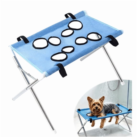 Detachable Stainless‑Frame Pet Grooming Hammock, Breathable Mesh Suspension Table for Household Dog Cat Bathing, Nail Trimming and Post‑Bath Drying (Blue)