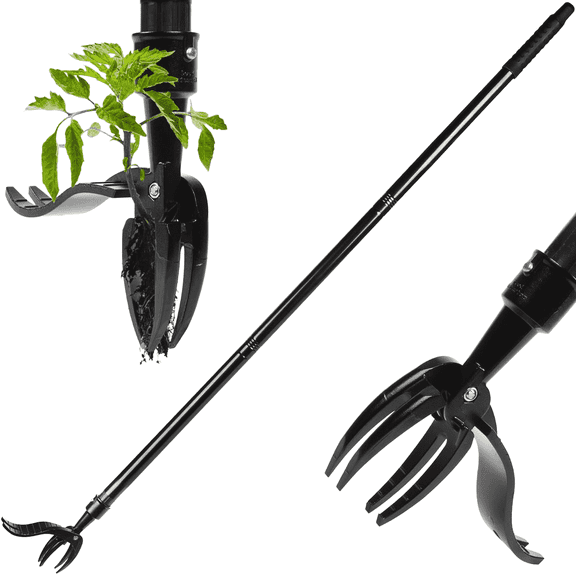 KOYMISKU Weed Puller, Stand Up Weed Puller Tool with Long Handle & 4-Claw Steel Head,Easily Remove Weeds Without Bending, Pulling,or Kneeling