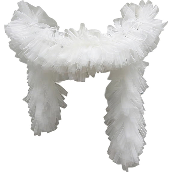 Detachable Tulle Boa Shawl, White Bridal Ruffle Cape, 11.81x78.74inch