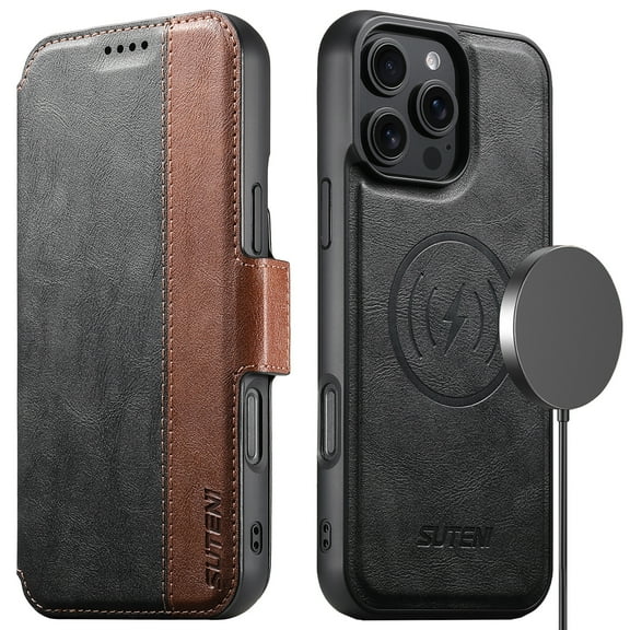 Detachable Wallet 2 in 1 Case For iPhone 15 Pro, PU Leather Flip Kickstand Cover with [Compatible with MagSafe][RFID Blocking][3 Card Holder & 1 Slide Sot][Magnetic Closure],Black