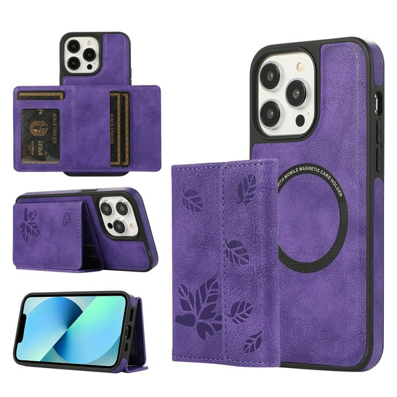 Detachable Wallet Case For iPhone 13 Pro Max 2 in 1 removable Compatible with MagSafe Magnetic RFID Blocking Premium PU Leather Flip Case Card Slots Kickstand For iPhone 13 Pro Max, Purple