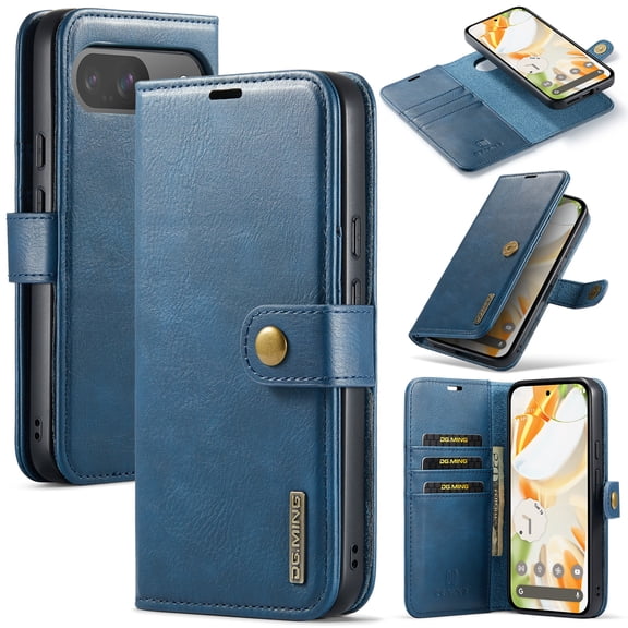 Detachable Wallet Case for Google Pixel 10 /10 Pro RFID Blocking Card Slots Holder Removable 2 in 1 Wallet Phone Case Premium PU Leather Magnetic Kickstand Shockproof Flip Protective Cover,Blue
