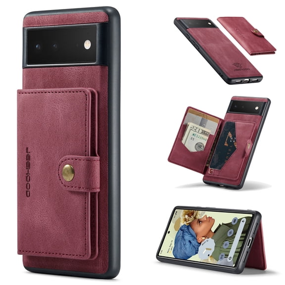 Detachable Wallet Case for Google Pixel 6 5G 2021, Allytech PU Leather Credit Card Slot Holder Kickstand Flip Magnetic Snap 2 in 1 Functional Wallet Case for Pixel 6 (6.4"), Red