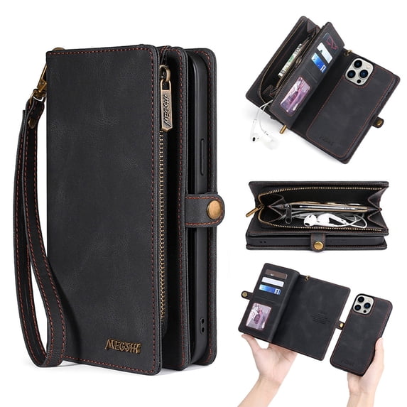 Detachable Wallet Case for Samsung Galaxy A32 5G, 2-in-1 Zipper Wallet with Credit Card Holder, PU Leather Wrist Strap Flip Stand Shockproof Removable Magnetic Purse Phone Cover, 4 Color