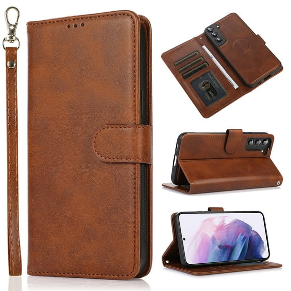 Detachable Wallet Case for Samsung Galaxy A54 5G, Removable PU Leather Wrist Hand Strap 2 in 1 Design Flip Folio Cover with Card Slots Holder Magnetic Car Mount Kickstand Protective Case,Brown