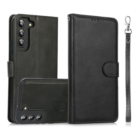 Detachable Wallet Case for Samsung Galaxy S23 Plus, Removable PU Leather Wrist Hand Strap 2 in 1 Design Flip Folio Cover with Card Slots Holder Magnetic Car Mount Kickstand Protective Case,Black