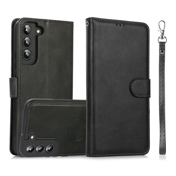 Detachable Wallet Case for Samsung Galaxy S23 Plus, Removable PU Leather Wrist Hand Strap 2 in 1 Design Flip Folio Cover with Card Slots Holder Magnetic Car Mount Kickstand Protective Case,Black