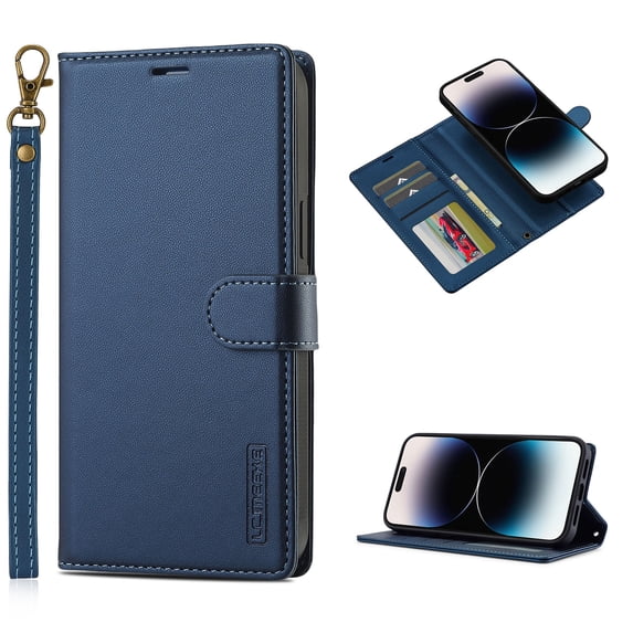 Detachable Wallet Case for Samsung Galaxy S24 FE, Card Slots Holder Premium PU Leather Magnetic Kickstand Shockproof Wrist Strap Removable Flip Protective Cover for Samsung Galaxy S24 FE, Blue