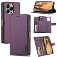 thumbnail image 1 of Detachable Wallet Case for iPhone 12/12 Pro, Card Slots Holder Premium PU Leather Magnetic Kickstand Shockproof Wrist Strap Removable Flip Protective Cover for iPhone 12/12 Pro, Purple, 1 of 12