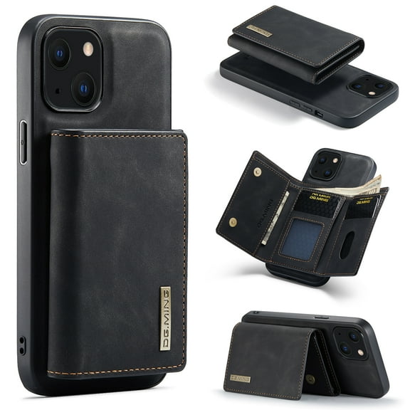 Detachable Wallet Case for iPhone 13 6.1" 2021, Allytech PU Leather Anti-Scratch Shockproof 2 in 1 Kickstand Magnetic Snap Business Style Purse Case with [7 Card Slots] for iPhone 13, Black