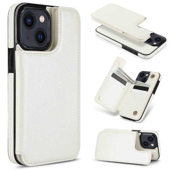 Detachable Wallet Case for iPhone 13 RFID Blocking Card Slots Holder Premium PU Leather Magnetic Kickstand Shockproof Removable Flip Protective Cover 6.1 inch, White