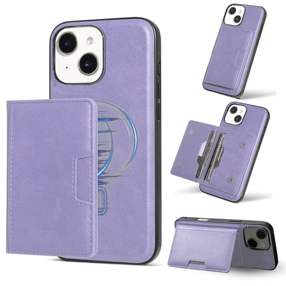 Detachable Wallet Case for iPhone 14 Card Slots Holder, Premium PU Leather Magnetic Cover Compatible with Mag-Safe, Shockproof Removable Flip Kickstand Protective Case, Purple