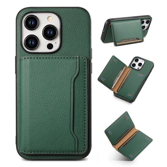 Detachable Wallet Case for iPhone 14, Flip Magnetic Card Holder for Phone Case with Stand, Kickstand Card Holders Stick on PU Leather Phone Case Shockproof Cover for iPhone 14, Green