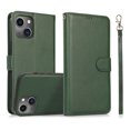 thumbnail image 1 of Detachable Wallet Case for iPhone 14, Removable PU Leather Wrist Hand Strap 2 in 1 Design Flip Folio Cover with Card Slots Holder Magnetic Car Mount Kickstand Protective Phone Case, Green, 1 of 7
