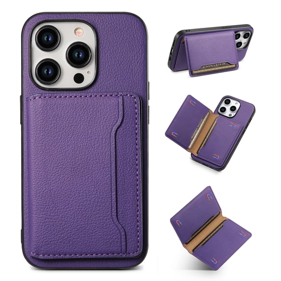Detachable Wallet Case for iPhone 15 Pro Max, Flip Magnetic Card Holder for Phone Case with Stand, Kickstand Card Holders Stick on PU Leather Phone Case Shockproof Cover for iPhone 15 Pro Max, Purple