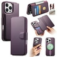 thumbnail image 1 of Detachable Wallet Case for iPhone 15 Pro with RFID Blocking Card Holder, Premium PU Leather Magnetic Stand Shockproof Removable Flip Protective Cover with Wristband for iPhone 15 Pro, Purple, 1 of 14