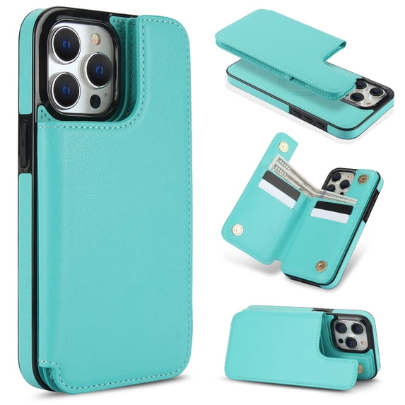 Detachable Wallet Case for iPhone 15 Pro RFID Blocking Card Slots Holder Premium PU Leather Magnetic Kickstand Shockproof Removable Flip Protective Cover 6.1 inch, Green