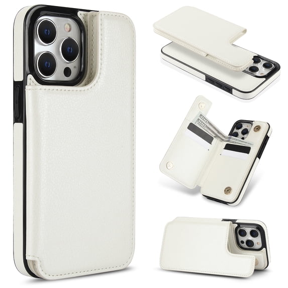 Detachable Wallet Case for iPhone 15 Pro RFID Blocking Card Slots Holder Premium PU Leather Magnetic Kickstand Shockproof Removable Flip Protective Cover 6.1 inch, White