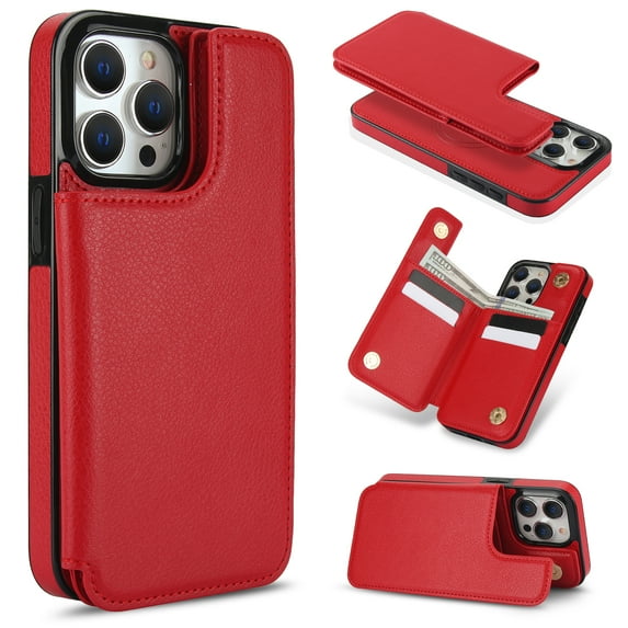Detachable Wallet Case for iPhone 15 Pro RFID Blocking Card Slots Holder Premium PU Leather Magnetic Kickstand Shockproof Removable Flip Protective Cover 6.1 inch, Red