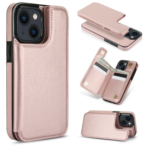 Detachable Wallet Case for iPhone 15 RFID Blocking Card Slots Holder Premium PU Leather Magnetic Kickstand Shockproof Removable Flip Protective Cover 6.1 inch, Rosegold