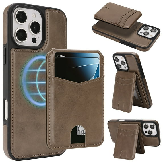 Detachable Wallet Case for iPhone 16 Plus, TECH CIRCLE RFID Blocking Mag-Safe Compatible Magnetic Kickstand PU Leather Lightweight Back Cover Protective Case, Coffee