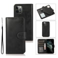 thumbnail image 1 of Detachable Wallet Case for iPhone 16 Pro, Card Slots Holder Premium PU Leather Magnetic Kickstand Shockproof Wrist Strap Removable Flip Protective Cover for iPhone 16 Pro, Black, 1 of 9