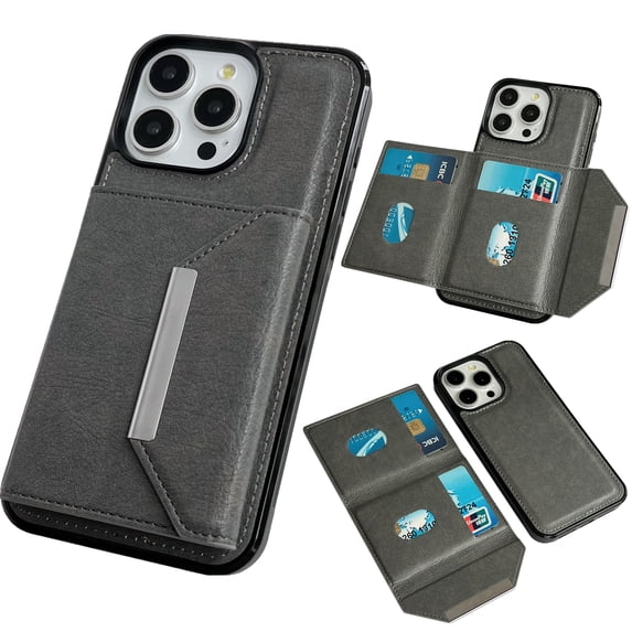 Detachable Wallet Case for iPhone 16 Pro Max, Magnetic Phone Cover Compatible with Mag-Safe, Classic PU Leather Shockproof Protective Case Card Holder Flip Stand Cover for iPhone 16 Pro Max, Gray