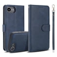 thumbnail image 1 of Detachable Wallet Case for iPhone 16E with Card Holder, PU Leather Wrist Hand Strap 2-in-1 Design Flip Cover Support Magnetic Car Mount Kickstand Protective Case for iPhone 16E, Blue, 1 of 7