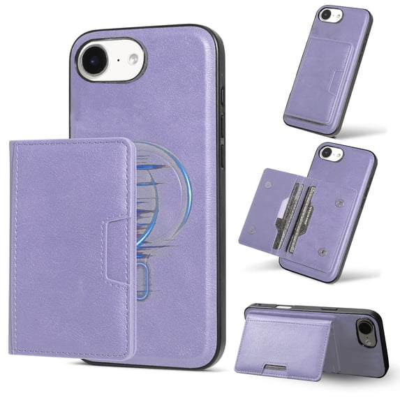 Detachable Wallet Case for iPhone 16e Card Slots Holder, Premium PU Leather Magnetic Cover Compatible with Mag-Safe, Shockproof Removable Flip Kickstand Protective Case, Purple
