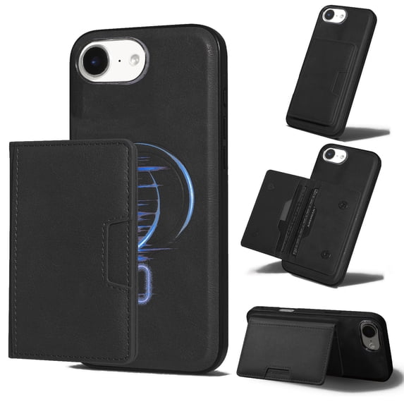 Detachable Wallet Case for iPhone 16e Card Slots Holder, Premium PU Leather Magnetic Cover Compatible with Mag-Safe, Shockproof Removable Flip Kickstand Protective Case, Black