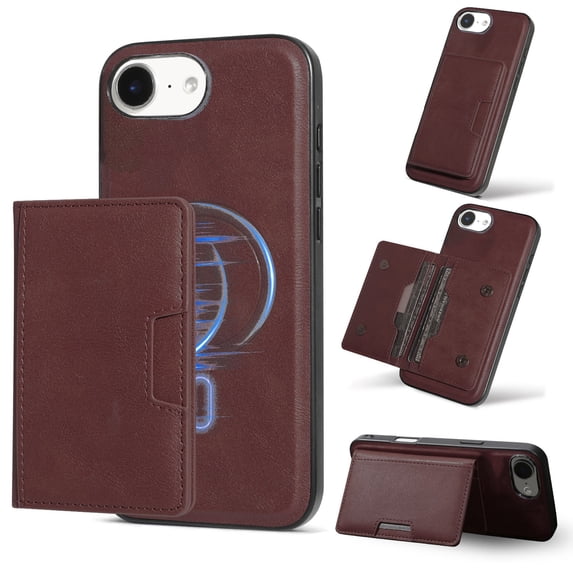 Detachable Wallet Case for iPhone 16e Card Slots Holder, Premium PU Leather Magnetic Cover Compatible with Mag-Safe, Shockproof Removable Flip Kickstand Protective Case, Winered