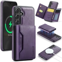 Detachable Wallet Compatible with Magsafe Wireless Charing for Samsung Galaxy S24 Case with Card Holder Magnetic Snap, RFID Blocking Kickstand 2 in 1 Shockproof Case for Samsung Galaxy S24, Purple