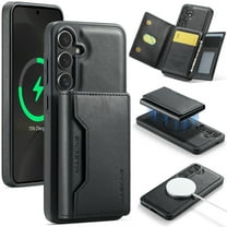 Detachable Wallet Compatible with Magsafe Wireless Charing for Samsung Galaxy S25 Case with Card Holder Magnetic Snap, RFID Blocking Kickstand 2 in 1 Shockproof Case for Samsung Galaxy S25, Black