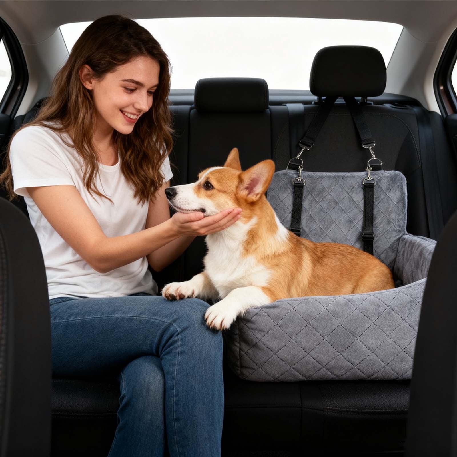 Detachable Washable Pet Car Seat with Storage Pocket Supports Up To 35lbs