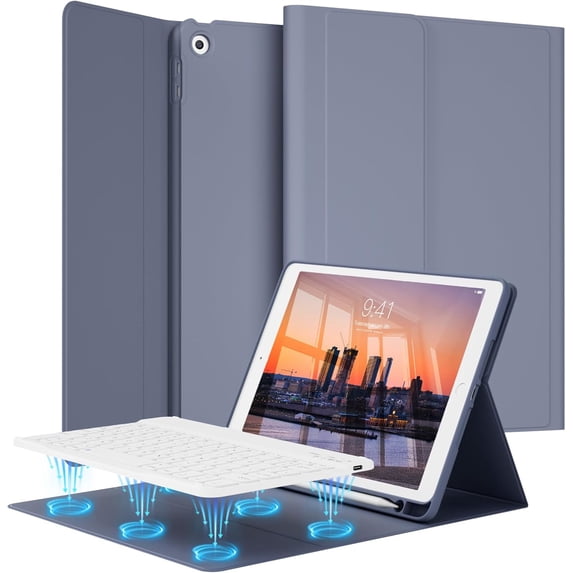 Detachable Wireless Keyboard Cover for iPad 7/8/9 Gen 10.2", Slim Folio Case with Apple Pencil Slot Adjustable Stand Auto Sleep Wake,Purple