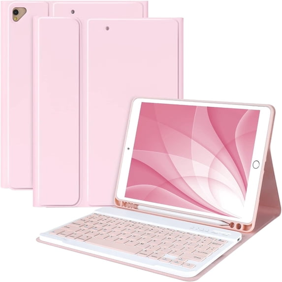 Detachable Wireless Keyboard Folio with Pencil Holder for 10.2" iPad 7th/8th/9th Gen, 10.5" iPad Air 3 / iPad Pro 10.5,Pink