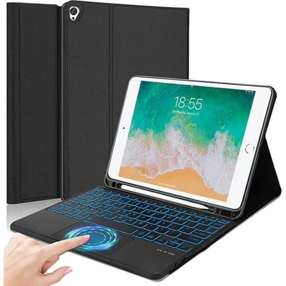 Detachable backlit keyboard case with trackpad & pencil holder for iPad Pro 12.9" 1st/2nd Gen 2015/2017, black