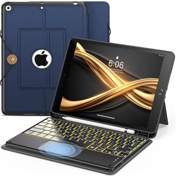 Detachable backlit keyboard case with trackpad & pencil slot for 10.2" iPad7/8/9